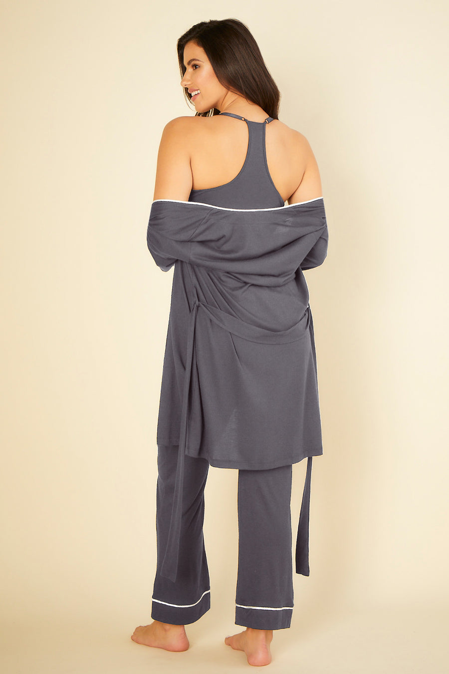 Gray Set - Bella Curvy 3 Piece Pajama Set With Robe