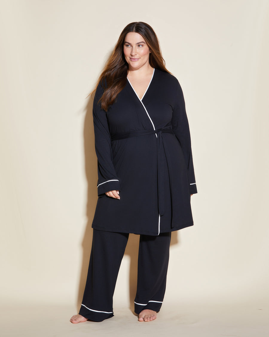 Black Set - Bella 3 Piece Pajama Set With Robe