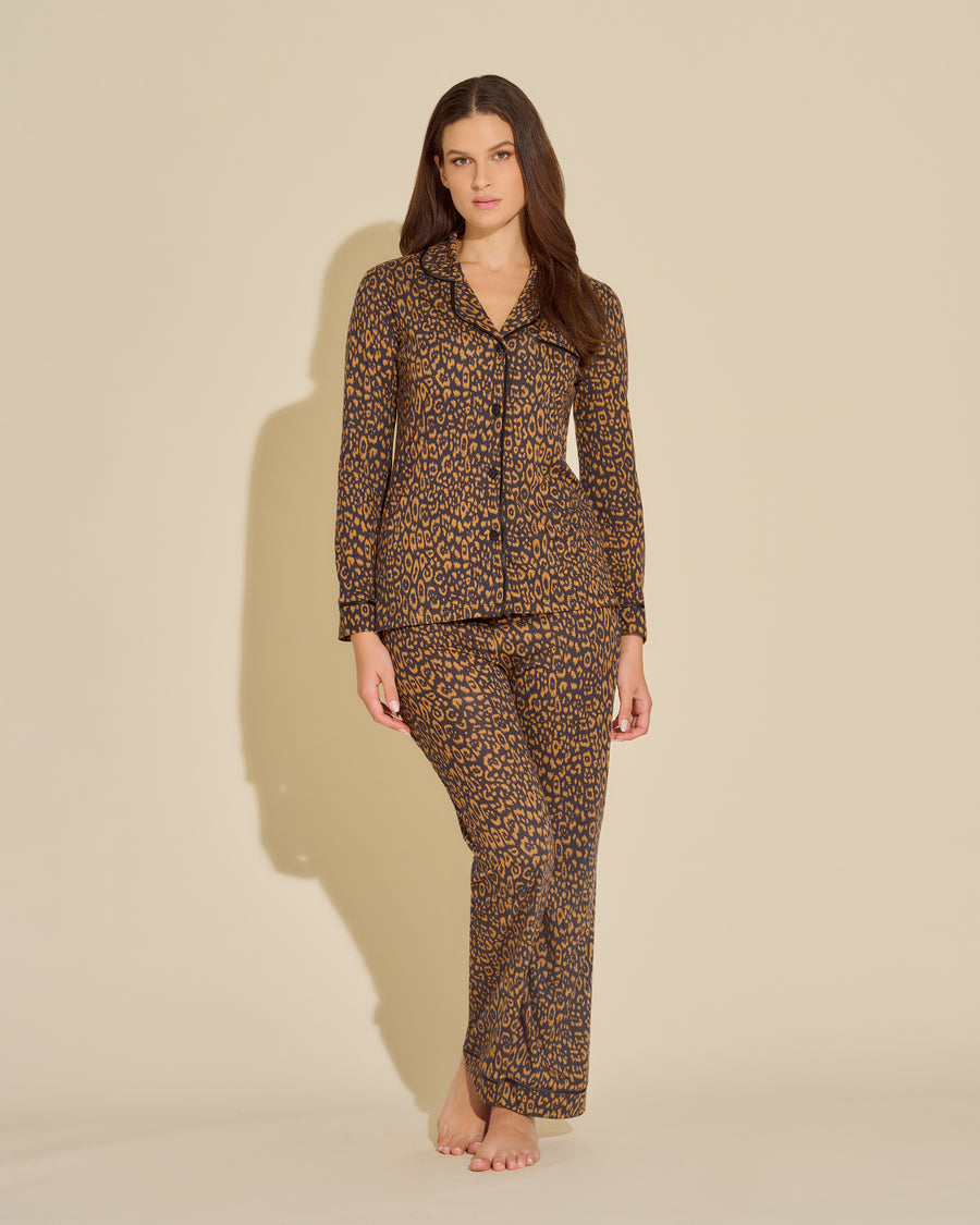 Noir Ensemble - Bella Printed Ensemble Pyjama Haut À Manches Longues Et Pantalon