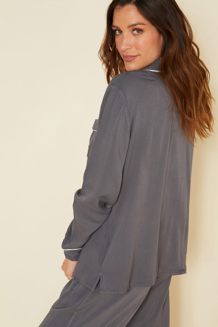 Gray Set, Bella Luxe Long Sleeve Top & Pant Pajama Set