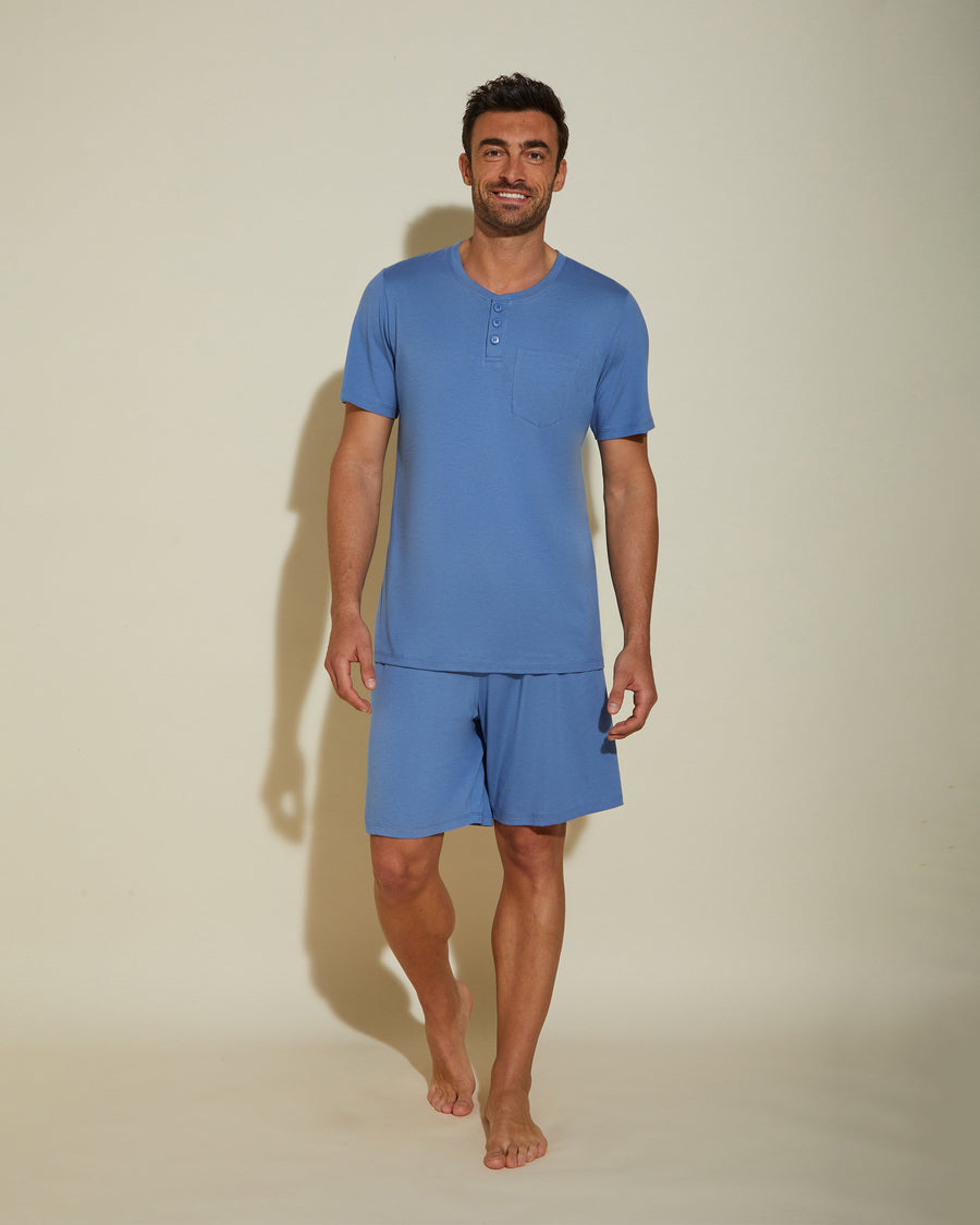 Blue Men Sets - Bella Men's Crewneck Top & Shorts PJ Set