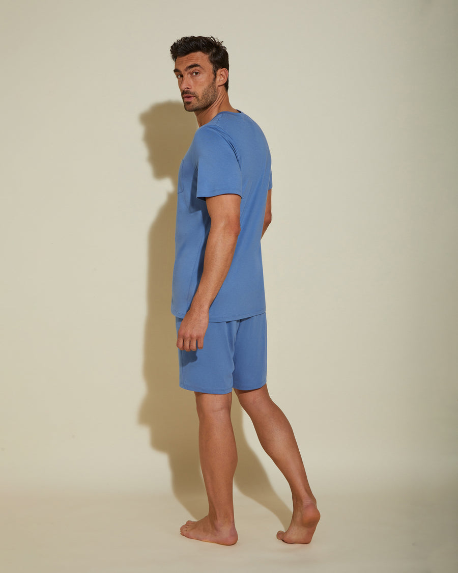 Blue Men Sets - Bella Men's Crewneck Top & Shorts PJ Set