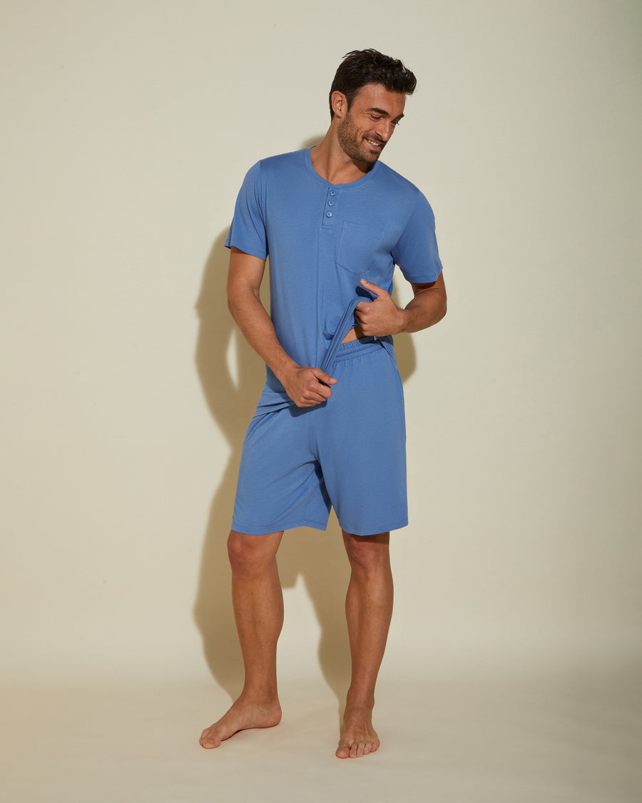 Blue Men Sets - Bella Men's Crewneck Top & Shorts PJ Set