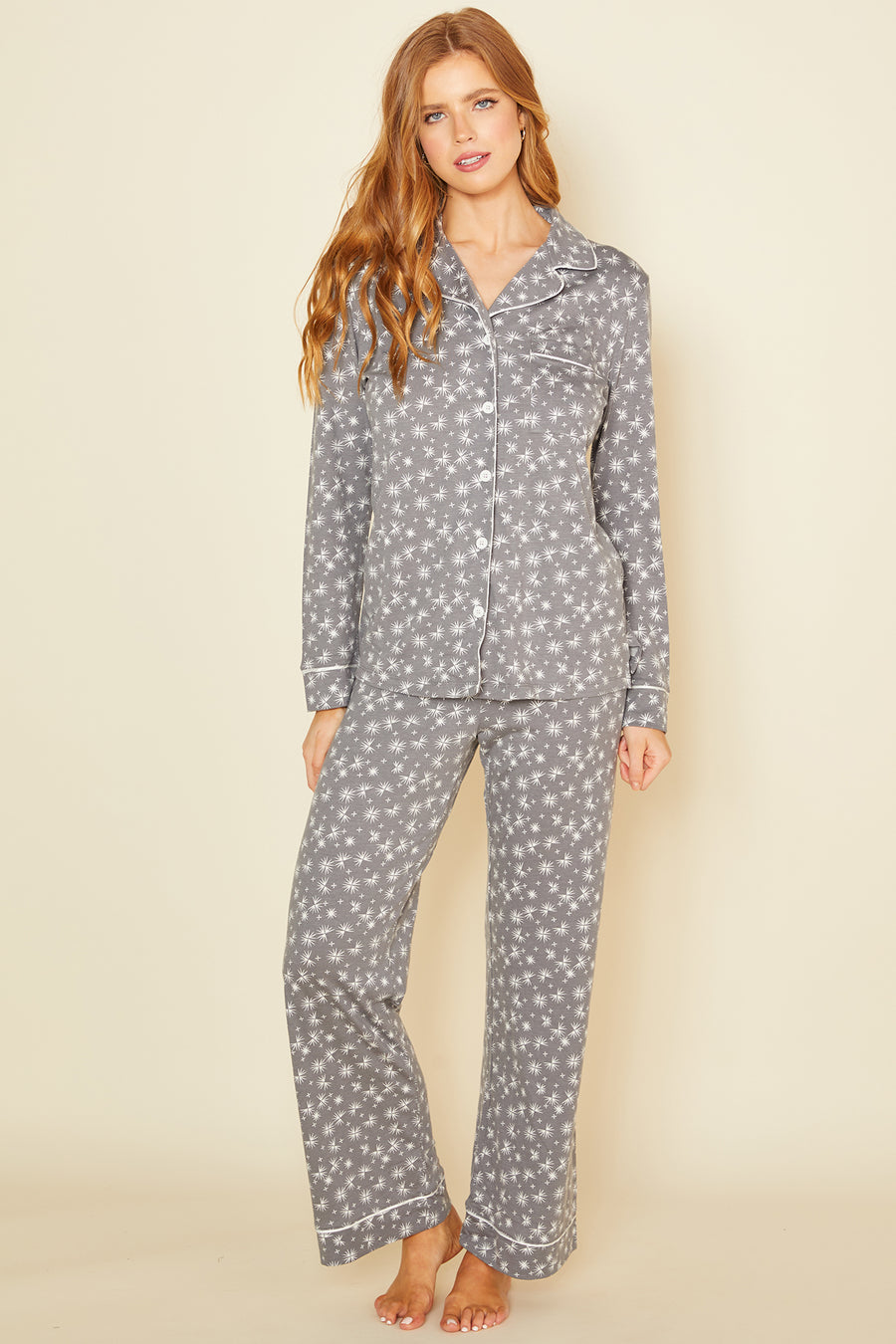 Grise Ensemble - Bella Printed Pyjama Avec Haut À Manches Longues Et Pantalon