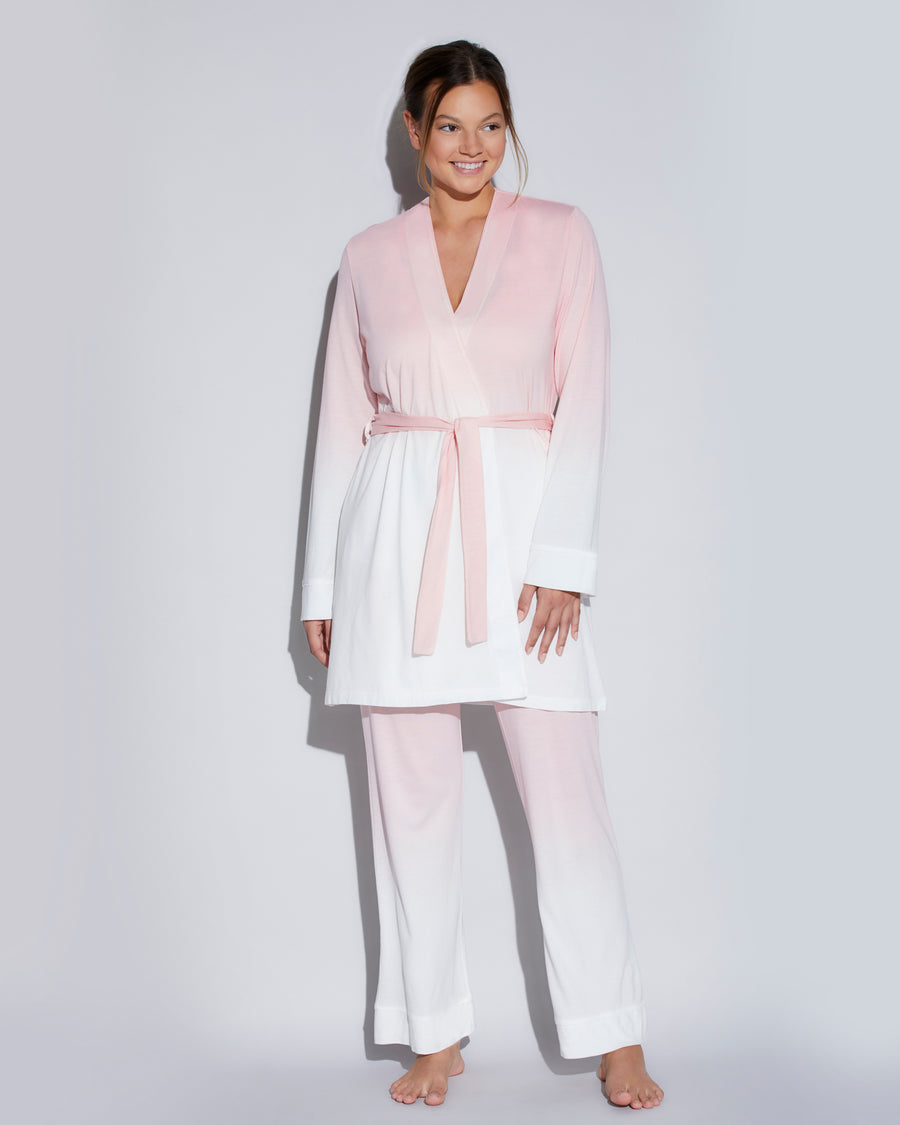 Pink Set - Bella Printed Curvy Pajama Set Cami, Pant And Robe